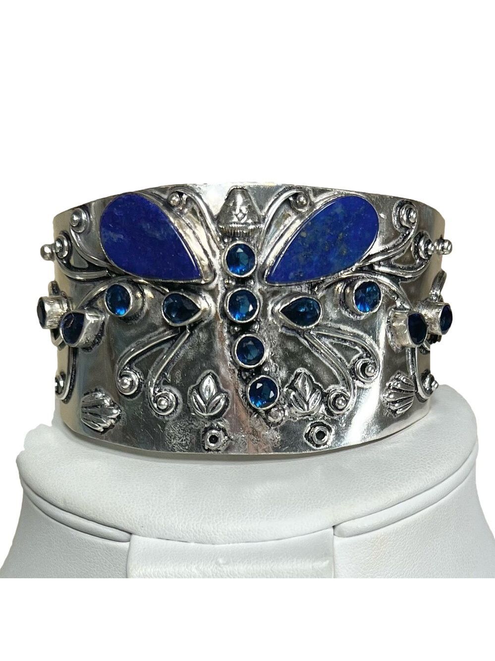 Vintage Style 925 Lapis Gemstone Bangle Bracelet